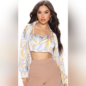 Fashion Nova Pastel Patterned Crop Top and Blouse Set